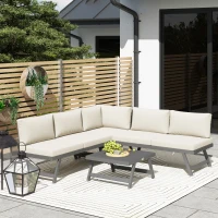Outsunny Set da giardino d'angolo e convertibile 4 pezzi con 2 divani, 1 poltrona ad angolo e 1 tavolino basso(m-4)