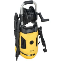 Outsunny 1800W High Pressure Washer, 150 Bar Pressure, 420 L/h Flow, Portable Power Washer Jet Wash Cleaner with Adjustable Nozzle, 6M Hose, Hose Reel, Steel Handle for Home Patio Car Driveway, Yellow(m-1)