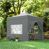 Outsunny Gazebo da giardino tenda pieghevole 3 x 3 m 4 pareti laterali rimovibili 3 finestre altezza regolabile sacca per il trasporto grigio(m-3)