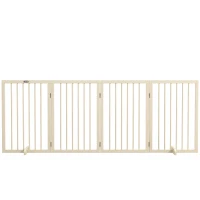 PawHut Cancelletto di Sicurezza Modulabile Pieghevole per Cani con Piede di Supporto, in Legno Massiccio, 206x35,5x76 cm, Color Legno Naturale(m-5)