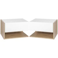HOMCOM Set Di 2 Comodini Da Parete - Set Di 2 Comodini Da Notte - Cassetto Scorrevole, Scaffale, Bicolore Aspetto Rovere Bianco(m-1)