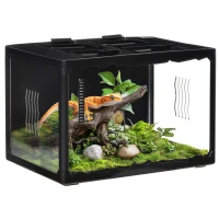 PawHut Terrarium für Landschildkröten und Reptilien mit Thermometer 18-34℃, 60x40x40,5 cm, Schwarz(m-5)
