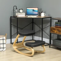 HOMCOM Kniesessel mit Wippbewegung, aus Leinenstoff und Birkenholz, 50x73x55 cm, Schwarz(m-2)