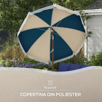 Outsunny Umbrela de Gradina inclinabila cu Deschidere cu Manivela si Orificiu de Aerisire, Ø213x234 cm, Albastru si Bej(m-6)