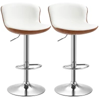 HOMCOM Set di 2 Sgabelli da Bar Design Contemporaneo Altezza d'assise regolabile 64-85 cm girevoli 360° rivestimento sintetico Crema Imitazione Legno(m-1)