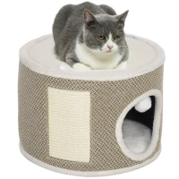 PawHut Kratzbaum Katzenturm Kratztonne mit Sisal Kratzbrett Plüsch-Oberseite abnehmbare Kissen Ø 40 x 30 cm Braun(m-6)