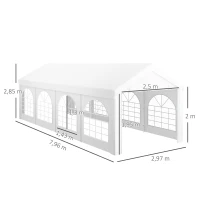 Outsunny Carpa de recepción, gazebo, granero 8x3 m con 8 grandes ventanales 2 puertas 24m²(m-3)