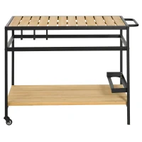 Outsunny Carrello da Giardino per Barbecue con 2 Ripiani e 3 Ganci in Legno e Metallo, 107 x 65 x 80 cm, Nero e Color Naturale(m-5)