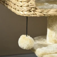 PawHut Árbol Rascador para Gatos 1 Cueva para Gatos 1 Cama para Gatos 1 Área de Descanso 1 Rampa 60x40x98 cm Natural y Beige(m-4)