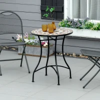 Outsunny Mesa de Jardín Redonda de Metal y Mosaico para Exterior e Interior, 60x71 cm, Negro(m-2)