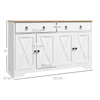 HOMCOM Mueble de Almacenamiento Buffet armario de cocina estilo rural 2 cajones y 2 armarios estantes a alturas ajustables Blanco(m-3)