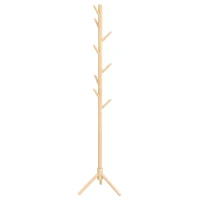 HOMCOM Garderobenständer aus Holz, Kleiderständer mit 8 Haken, 40 x 40 x 165 cm, Natur(m-6)