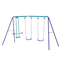 Outsunny Schaukelgestell für den Außenbereich 3-in-1 mit 1 Doppelschaukel und 2 Schaukelsitzen, für Kinder ab 3 Jahren, violett