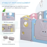 HOMCOM Parc pour bébé pliable plastique écologique 14 panneaux - barrière de sécurité - porte verrouillable, jeux - convient aux enfants de 6 à 36 mois - 156L x 154l x 59H cm(m-6)