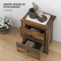 HOMCOM Comodino con 2 Cassetti dallo stile Rustico in Legno, 40x30x56 cm, Marrone(m-4)