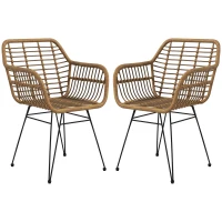 HOMCOM Set di 2 sedie in stile boho, sedie da cucina, rattan PE, 56 x 60 x 79 cm, Naturale + Nero(m-5)