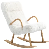 HOMCOM Sillón Mecedora con Reposacabezas Ajustable Acolchado Suave 58x114x109 cm Blanco(m-6)