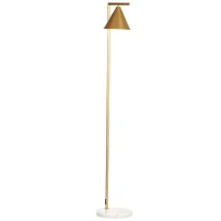 HOMCOM Lampada da Terra per Salotto in Acciaio con Paralume Conico Orientabile e Base in Marmo 40W, 35 x 26 x 153 cm, Oro(m-5)
