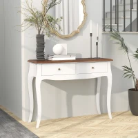 HOMCOM Tavolo Consolle Moderne avec 2 Tiroirs en Bois, 100x35x76,5 cm, Blanc et Marron Foncé(m-2)