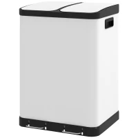 HOMCOM Cubo de Basura de Cocina 2x30L con Pedal de Acero Inoxidable 2 Compartimentos Tapa de Cierre Suave 60L Blanco(m-7)