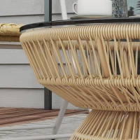 Outsunny Tavolino da Giardino Rotondo, Tavolino d'Appoggio in Resina Effetto Rattan e Piano in Vetro Temperato, Ø60 x 37H cm, Legno naturale(m-3)