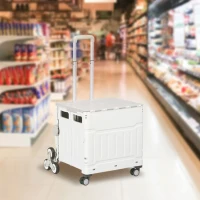 HOMCOM Carrito de compras plegable caddie de compras con mango telescópico ajustable y tapa carga máx 80 kg Blanco(m-2)