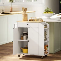 HOMCOM Carrello da Cucina con Cassetto, Armadio, Scaffale per Spezie, Portasciugamani, 82 x 38 x 86.5 cm, Bianco e Quercia(m-2)