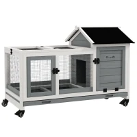 PawHut Recinto gabbia per conigli roditori su ruote 2 porte con lucchetto - dim. 108L x 58l x 73,5H cm - legno massiccio(m-1)