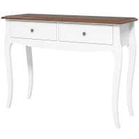 HOMCOM Tavolo Consolle Moderne avec 2 Tiroirs en Bois, 100x35x76,5 cm, Blanc et Marron Foncé