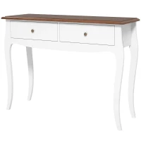 HOMCOM Tavolo Consolle Moderne avec 2 Tiroirs en Bois, 100x35x76,5 cm, Blanc et Marron Foncé(m-1)