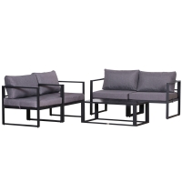 Outsunny Conjunto de de Jardín de Cuatro Piezas, Sofá con Cojines de Asiento, Mesa de centro, Poliéster, 69x65x63 cm