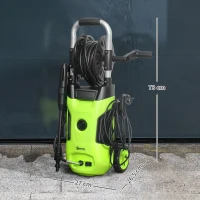 Outsunny 1800W High Pressure Washer, 150 Bar Pressure, 420 L/h Flow, Portable Power Washer Jet Wash Cleaner with Adjustable Nozzle, 6M Hose, Hose Reel, Steel Handle for Home Patio Car Driveway, Green(m-3)