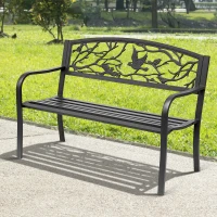 Outsunny Panchina da Giardino 3 Posti, Stile Rustico Chic, 127L x 60l x 85H cm, Metallo Resina Epossidica Anticorrosione, Nero(m-2)
