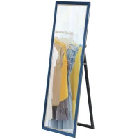 HOMCOM Specchio a Figura Intera 150x50 cm con Cornice in Velluto e Supporto per Soggiorno Camera da Letto Blu(m-5)