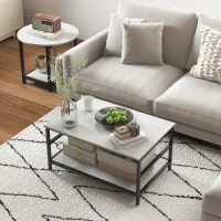 HOMCOM Ensemble de 2 Tables Basses à 2 Niveaux en Aggloméré et Acier avec Plateau Effet Marbre, Blanc et Noir(m-3)