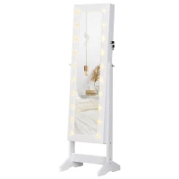 HOMCOM Schmuckschrank Schmuckkoffer Verstellbarer Spiegel 20 LED-Lichter, Holz, Weiß, 40x37x146 cm(m-5)