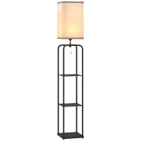 HOMCOM Lampara de pie salon con estantes pantalla de tela interruptor de cadena para salón dormitorio(m-1)