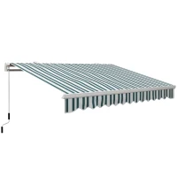 Outsunny handmatige knikarmluifel 4m met handslinger balkonluifel zonwering wandmontage balkon aluminium wit + groen 395 x 245 cm(m-1)