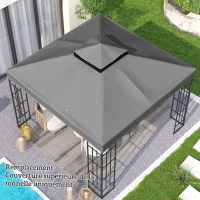 Outsunny Lona para cenador 3x3 m lona de repuesto para cenador de 2 niveles protección UPF30+ agujeros de drenaje Gris oscuro(m-5)