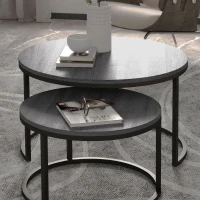 HOMCOM Set di 2 Tavolini d'Appoggio, Design Industriale, con Piano Effetto Cemento e Piedi in Metallo, Nero(m-3)