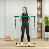 SPORTNOW Pilatesstangenset mit verstellbaren Widerstandsbändern und höhenverstellbarer Trittplatte, blaue Trainingsausrüstung(m-2)