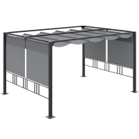 Outsunny Pérgola con toldo retráctil 4x3 m estructura acero aluminio epoxi anticorrosión - Gris oscuro(m-1)