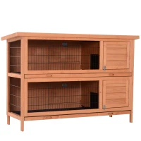 PawHut Recinto su piedi gabbia coniglio doppio livello vassoi deiezioni scorrevoli 4 porte chiavistellate dim. 137L x 50l x 93H cm legno massiccio pineto tetto bituminoso verde(m-5)