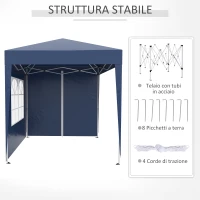 Outsunny Gazebo Pieghevole Pop Up 2x2 m con 4 Pareti Rimovibili in Poliestere e Acciaio, Blu(m-8)