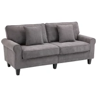 HOMCOM 3-Sitzer-Sofa aus geripptem Samtstoff, Sofa für Wohnzimmer, 197 cm, mit gepolsterten Armlehnen und Rückenlehne, Sofa mit 2 Kissen, massiven Pinienholzbeinen, für Wohnzimmer, Schlafzimmer, Büro, Grau(m-6)