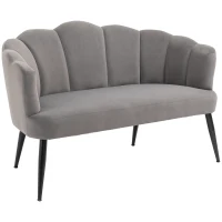 HOMCOM Canapé 2 Places en Velours avec Pieds en Métal et Dossier Coquille, 132x66x80cm, Gris(m-1)