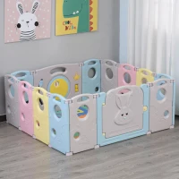 HOMCOM Parc pour bébé pliable plastique écologique 14 panneaux - barrière de sécurité - porte verrouillable, jeux - convient aux enfants de 6 à 36 mois - 156L x 154l x 59H cm(m-2)