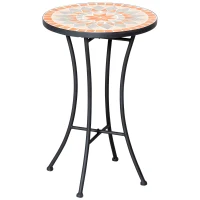 Outsunny Mesa Auxiliar de Jardín 35,5 cm Redonda Resistente a la Intemperie en Estilo de Mosaico Mesa de Camping de Metal Mesa de Café(m-1)