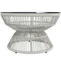 Outsunny Tavolino da Giardino Rotondo, Tavolino d'Appoggio in Resina Effetto Rattan e Piano in Vetro Temperato, Ø 60 x 37H cm, Grigio chiaro(m-5)
