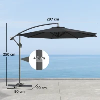 Outsunny Exzentrischer faltbarer achteckiger Sonnenschirm Ø 3 m Garten- und Terrassen-Pavillon mit gekreuztem Ständer Schwarz(m-3)